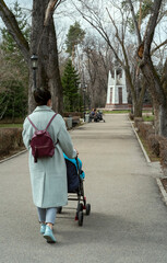 Mom with a stroller in the park