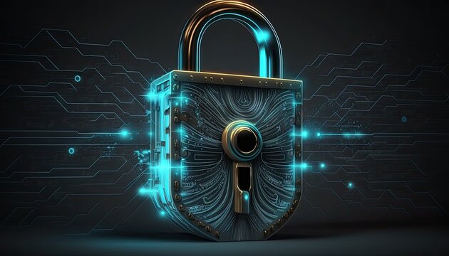 future technology data protection, Cybersecurity padlock protection, Ai generative