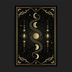 Two snakes with moon phase golden illustration