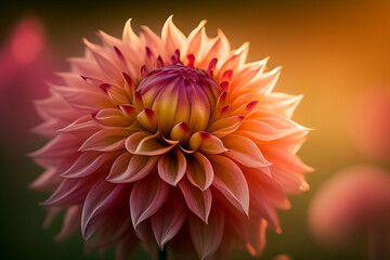 close up growing dahlia in a flower bed, background blurred made with Generative AI 