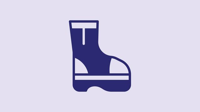 Blue Fire boots icon isolated on purple background. 4K Video motion graphic animation