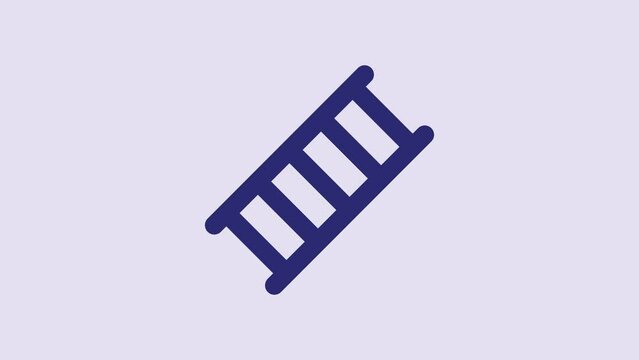 Blue Fire escape icon isolated on purple background. Pompier ladder. Fireman scaling ladder with a pole. 4K Video motion graphic animation