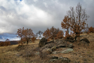 Raven Peak; Giant stones fragments in the mountain near the Thracian tomb. Bulgaria 