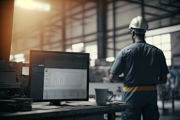 Engineer technician worker wearing safety PPE uniform that reading and recording data from display monitor, industrial controlling technique, factory zone, oil refinery industry with Generative AI.