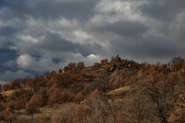 Raven Peak; Giant stones fragments in the mountain near the Thracian tomb. Bulgaria 