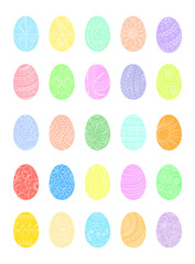 Happy Easter. Easter eggs of different color isolated from the background, flat image, stylized eggs with a pattern