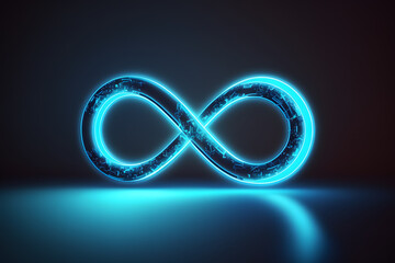 Neon infinity symbol on a blue background created with generative AI technology