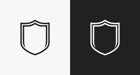 Shield emblem for sticker, logo or icon for VPN or Antivirus. Vector illustration isolated on black and white color.