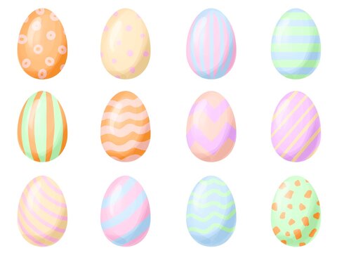 Set of Easter Egg with different textures on white background. Design for happy spring holiday. Easter festive day 
