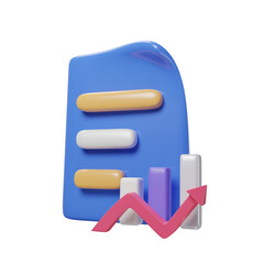 Document and graph up trend icon illustration 3d rendering for business