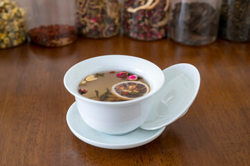 Close-up of infusing scented tea