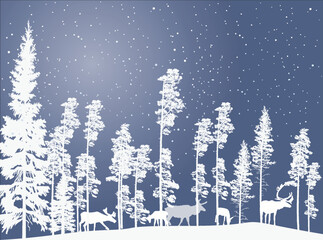 deers white winter forest