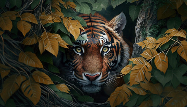 Tiger, Hiding Animals Series, Generative AI, Illustration