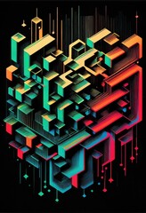 Abstract design background of geometric paths, Generative AI