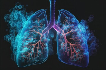 Illustration of human lungs cancer caused by smoking.  x-ray of the organ. Generative AI