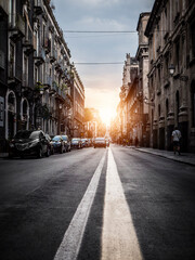 Charming street in the city of Catania, Italy