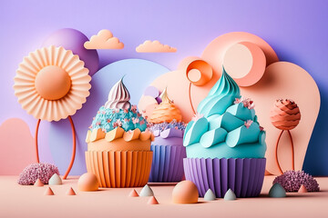 Assortiments de cupcakes et gâteaux colorés, délicieuses gourmandises aux tons pastels - Générative iA