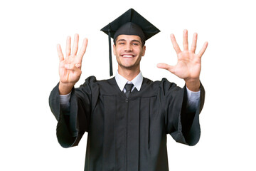 Young university graduate caucasian man over isolated background counting nine with fingers