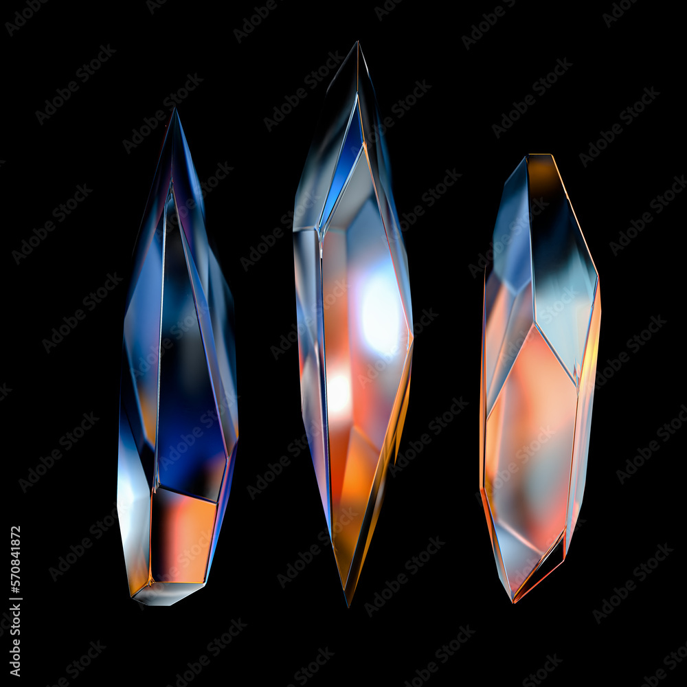 Poster 3d color gradient crystal shape, 3d rendering abstract geometric poster design element