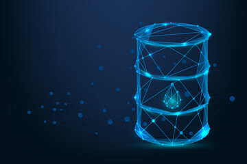 Abstract mesh line and point oil barrel . Low poly oil industry. Polygonal vector futuristic illustration