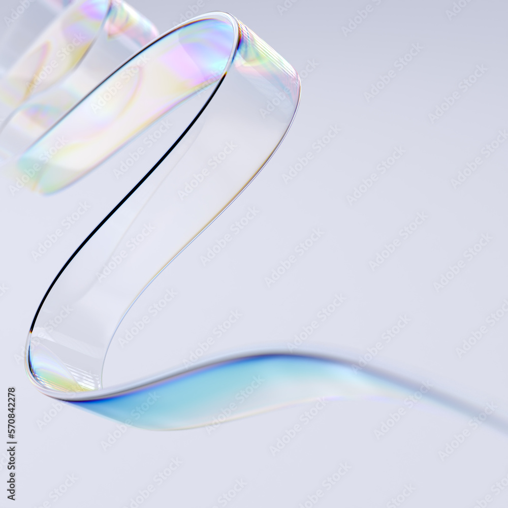 Poster 3d line, modern abstract design element 3d rendering, futuristic liquid shape, glass color gradient 