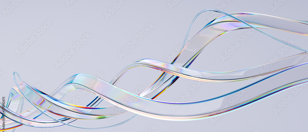 Wall mural 3d glass streamline design element, abstract pipe shaped wave, 3d rendering