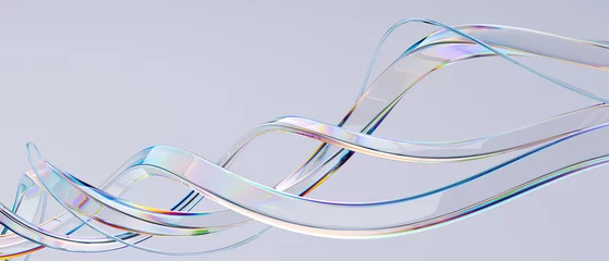 Fotobehang 3d glass streamline design element, abstract pipe shaped wave, 3d rendering © vpanteon