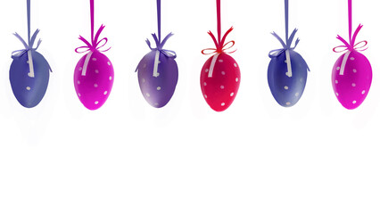 Isolated of hanging purple and pink hanging Easter eggs 