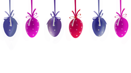 Isolated of hanging purple and pink hanging Easter eggs 