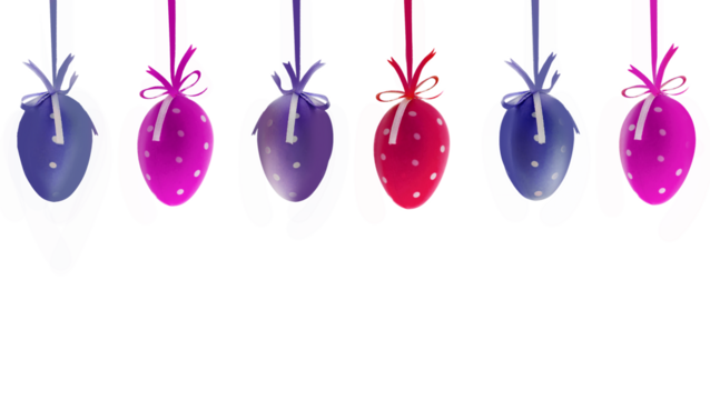 Isolated of hanging purple and pink hanging Easter eggs