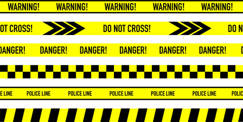 A collection of seamless ribbons with text and stripes. Danger signs, police.