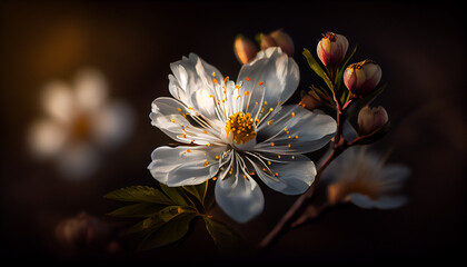 Fototapeta na wymiar Reimagine white crocuses, spring flower, wide angle, depth of field high quality artistic photography, dark background. Generative AI 
