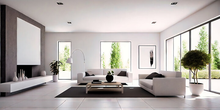 Minimalist Living room interior design made by generative AI