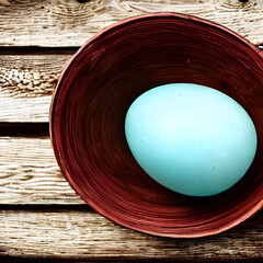 Blue Egg in a Bowl with a Wooden Background