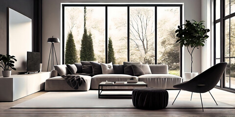 Minimalist Living room interior design made by generative AI