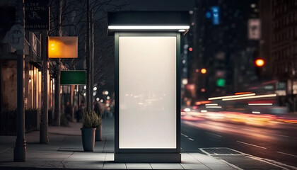 Obraz na płótnie Canvas Mockup of blank advertising light box on the bus stop, Generative AI