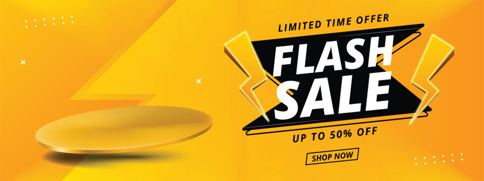 Flash sale banner template design with podium design.