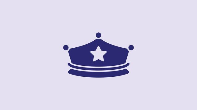 Blue Police cap with cockade icon isolated on purple background. Police hat sign. 4K Video motion graphic animation