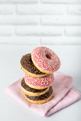 chocolate and pink donuts. food for valentine's day
