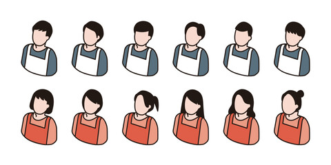 エプロンをつけている男女のイラストアイコン