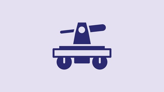 Blue Draisine handcar railway bicycle transport icon isolated on purple background. 4K Video motion graphic animation