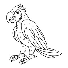 Cartoon Colorful Parrot For Coloring Page. Vector Illustration Tropical Bird Parrot