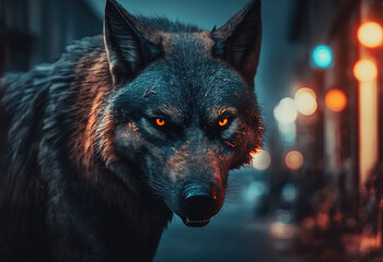 Angry black wolf. Generative AI.
 - obrazy, fototapety, plakaty