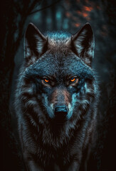 Angry black wolf. Generative AI.
