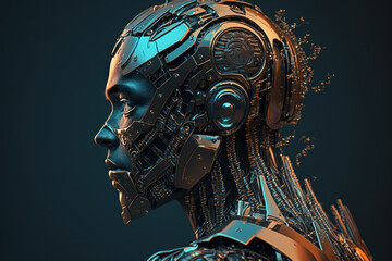 robot with headphones is shown in this image. Generative AI.