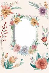 floral frame with flowers and leaves on white background. Generative AI.