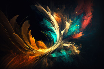 colorful abstract painting on black background. Generative AI.