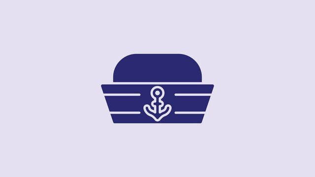 Blue Sailor hat icon isolated on purple background. 4K Video motion graphic animation
