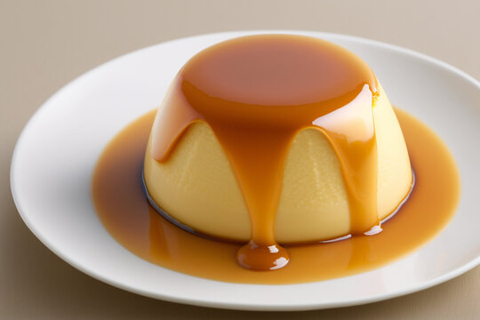 A plate of creme caramel pudding generative AI