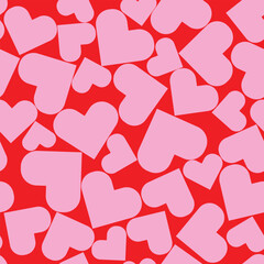 Pink Hearts on a Light Red Background seamless pattern. Cute Hand Drawn Heart. Tiny Pink Heart on a Red Layout. Style Romantic Print for Fabric, Textile, Valentines. Vector illustration